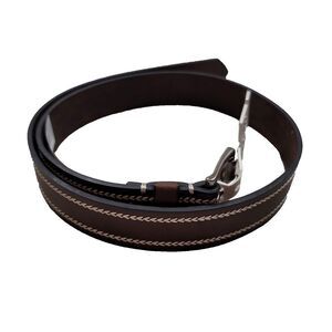 Sun Stone Faux Leather Casual Belt Mens Small 30-32 Brown Heavy Stitch‎ NEW